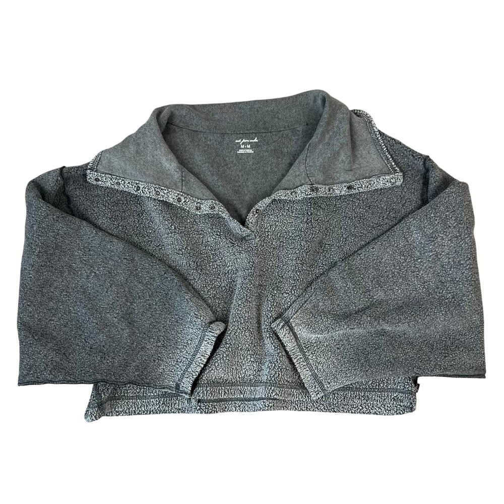 Out From Under Dark Gray Rain Snap Front Cropped Henley Top (Sz M)